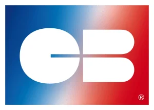 Logo CB Carte Bancaire sur fond dégradé bleu vers rouge