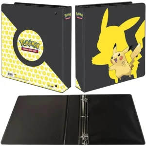 Classeur Pokémon noir avec Pikachu jaune et motifs, système d'anneaux Ultra Pro