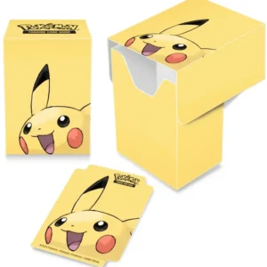 Deck box Ultra Pro Pokémon Pikachu jaune avec tapis de jeu assorti et compartiment ouvert