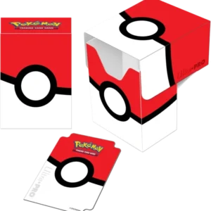 Deck box Ultra Pro Pokémon design Pokéball rouge et blanc avec tapis de jeu et compartiment ouvert