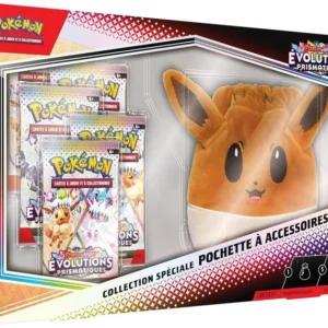 Coffret Pokémon Évoli Évolutions Prismatiques français avec pochette Évoli et boosters visibles